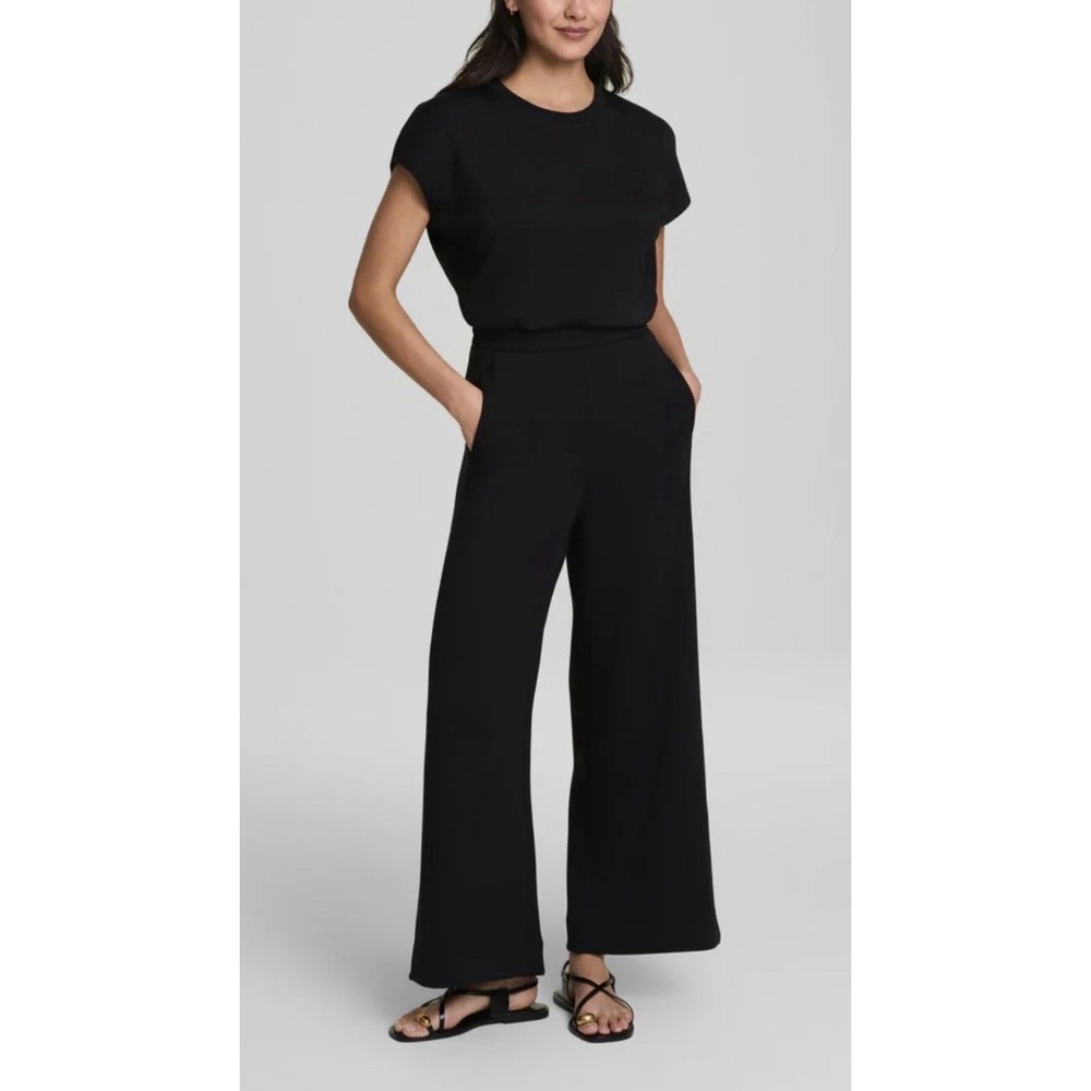 Spanx AirEssentials Jumpsuit L Black Wide Leg Lounge Athleisure Capsule Wardrobe